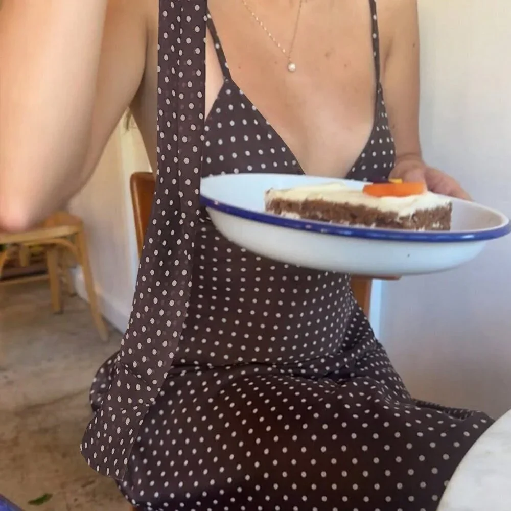 Brown Sexy Women's Polka Dot Print Backless Strap Dress - Picture 5 of 7